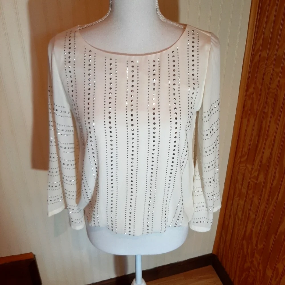 Alfani Long Sleeve Stunning Studded Blouse With Ballon Elastic Waist - Picture 1 of 7